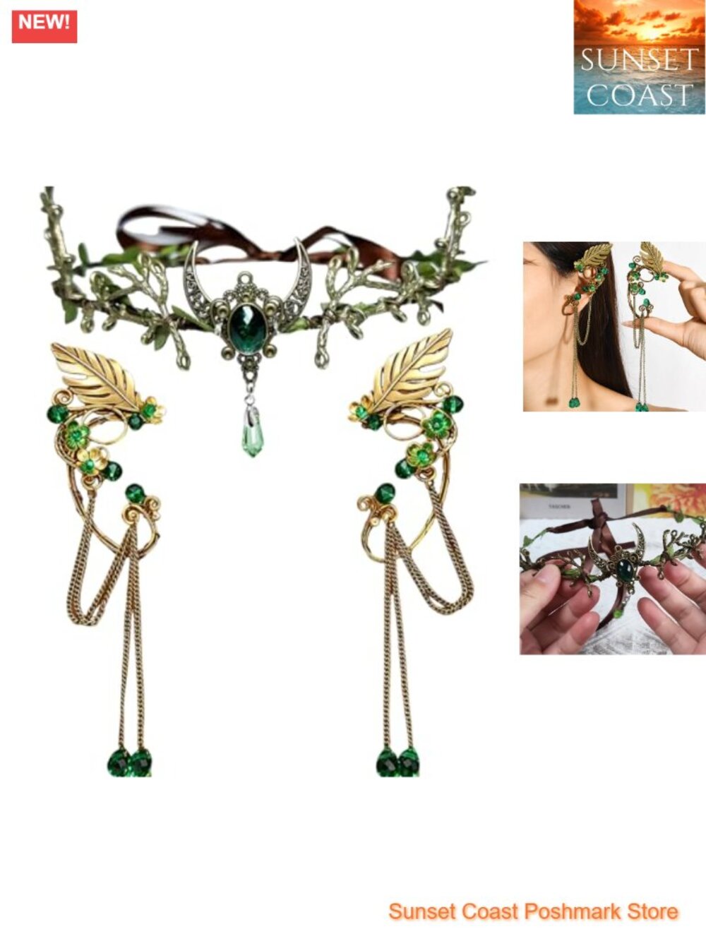 Fairy Leaf Crown and Elf Ears Renaissance Headpiece Cosplay Accessories